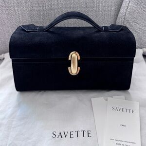 Savette Symmetry Pochette Bag In Black Suede